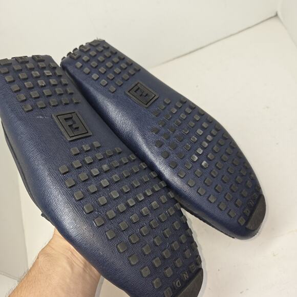 Fendi Mens Sz 8 Leather Loafers Moccasins Elite Cobalt Blue Designer Shoes Shoe main image 9